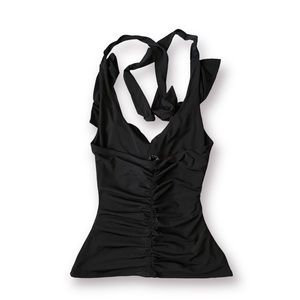 Y2K Style Bebe Black Ruffle Halter Top
Size XS